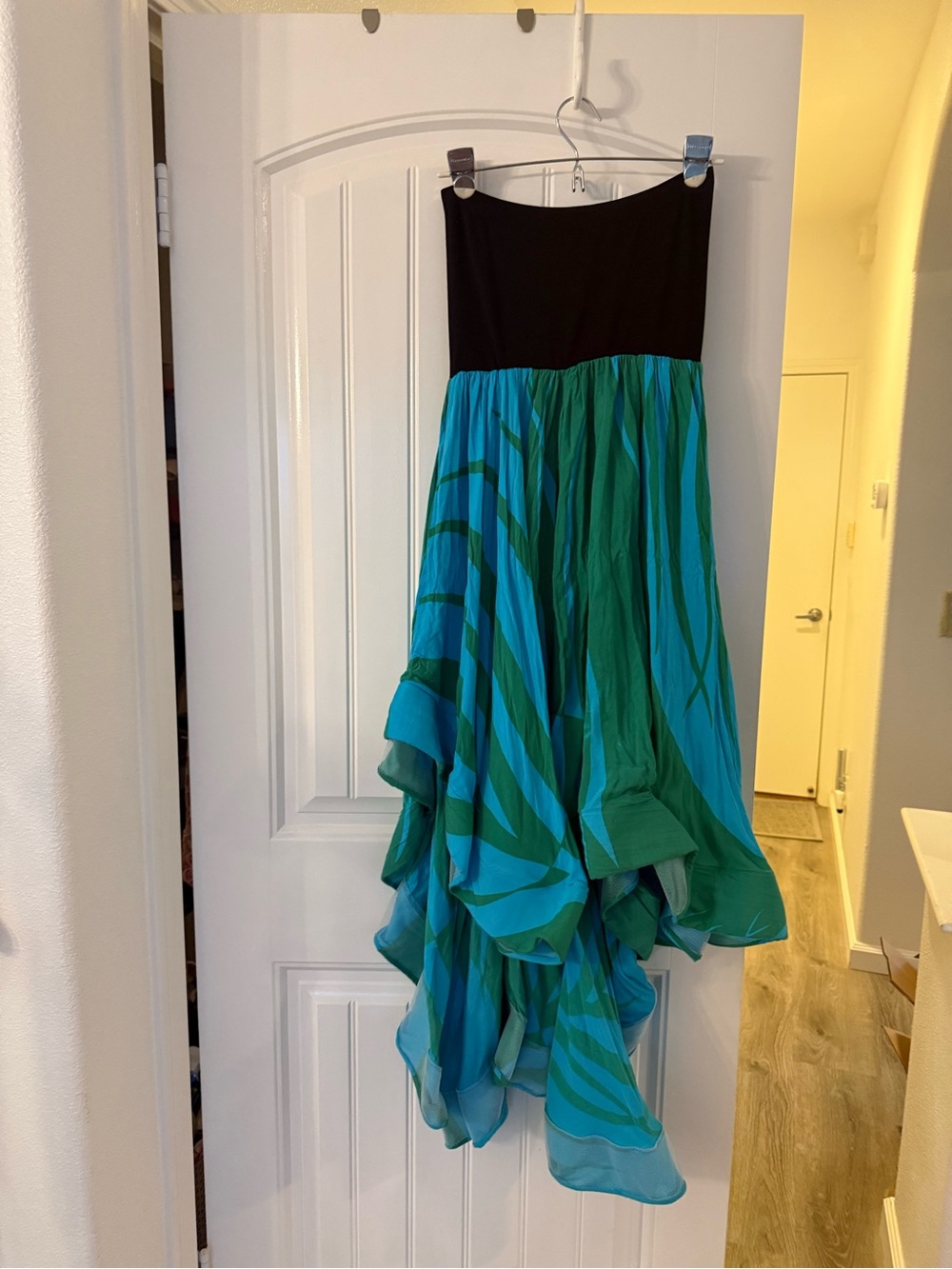 Kini Zamora  Hawaiian Blue & Green Flowing Hi Low Dress one size
